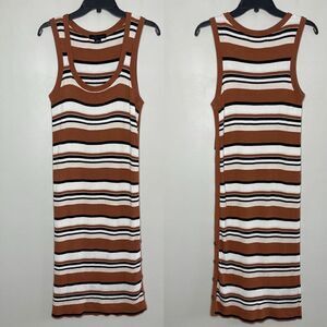 SANCTUARY Dress Women XL Brown Stripe Shenya Ribbed Knit Sleeveless Midi Stretch